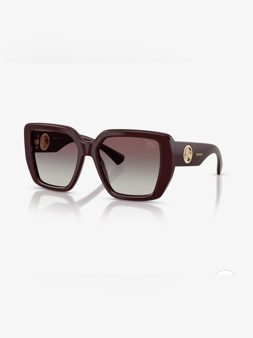Burberry Burgundy Oversized Square Sunglasses with Gold Emblem